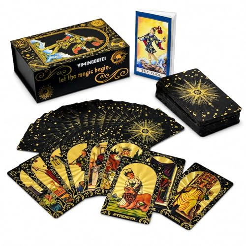 YIMINGOUFEI Tarot Rider Waite Negro y Dorado, 78 Cartas en Inglés