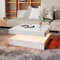 KEEPREAPER White Square Coffee Table for Living Room, Modern Coffee Tables with Storage, LED Light Coffee Table 2-Tier Square Middle Center Table,Contemporary Wood Tea Tables for Dining ﻿