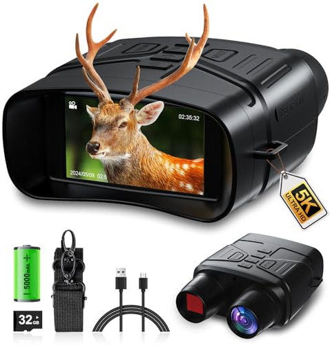 Nachtsichtgerät, Nachtsichtgeräte 5K 5000mAh Wiederaufladbares 3, 10X Digitales Zoom 300M Infrarot Nachtsicht Fernglas, 9 Stufen IR Night Vision, Nachtsichtgerät für Jagd Camping mit 32GB TF Karte