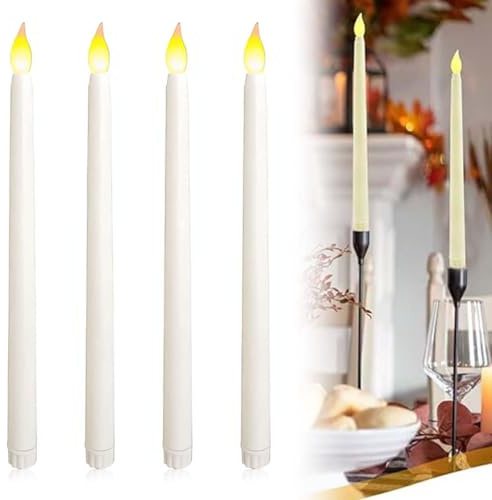 Bougie, 4 Pièces Électrique Flamme Vacillante Bougie, Hauteur 27.5 cm,Fausses Bougies Décorative,Blanc Bougies LED pour Pâques,Anniversaire,Noël,Fête D'anniversaire,Mariage(Sans batterie)