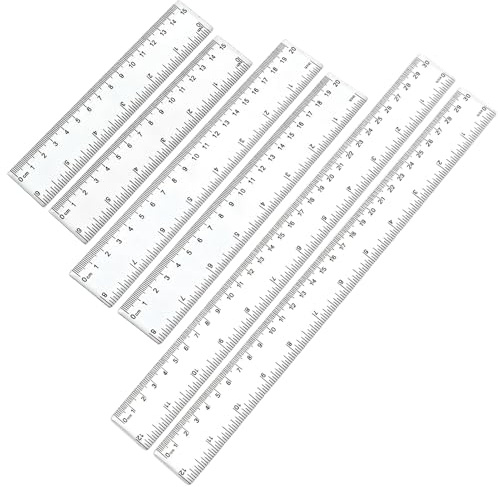 Lot de 6 règles transparentes - 2 x 15 cm, 2 x 20 cm, 2 x 30 cm - Petite règle de mesure flexible - 15 cm, 20 cm, 30 cm - Pour étudiants, bureau, designer, peinture