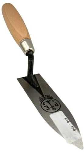 Cazzuola Muratore Punta 12 cm. Cazzuolino Foglia di olivo Pavan Acciaio Inox Manico Legno Professionale per Finiture e Muratura Art. 916-120