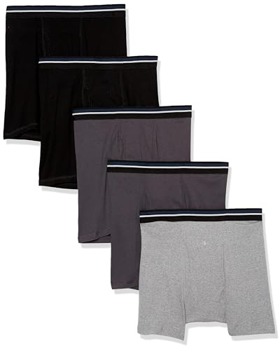 Amazon Essentials Men's Breathable Cotton Boxer Brief Pants, Tag-Free, Pack of 5, Black/Charcoal/Grey, M