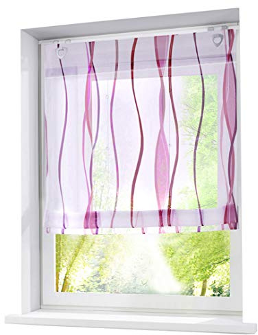 Ösenrollo Wellen Druck Design mit U-Haken Raffrollo Voile Transparent Vorhang