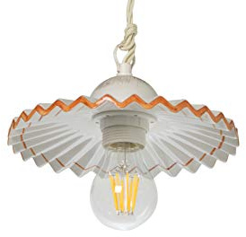 VANNI LAMPADARI - Sospensione Plissè in Ceramica - Lampadario Decorato a Mano per Soggiorno, Camera da Letto, Rustico, Taverna, Cucina - 20 cm, Ocra