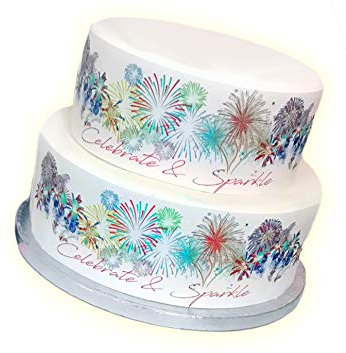Top That Edible Decor Sheet Celebrate & Sparkle Fireworks themed Border Ribbon - Bonfire Night, New Year- Easy to Use