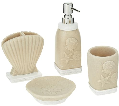 Sweet Home Collection badrumstillbehör unika kollektioner moderna klassiska moderna dekorativa vackra mönster bad dusch badkar dekor, 4-delat set (paket med 1), kust