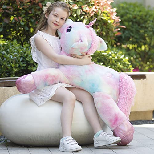 MorisMos 110cm riesen Einhorn Kuscheltier XXL, weich Rosa groß Einhorn plüschtier stofftier XXL, Geburtstag Weihnachten Geschenke Kinder Baby