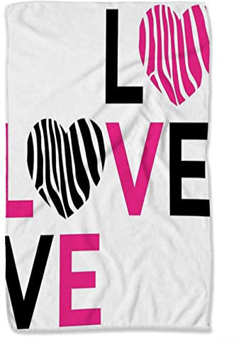 FJAUOQ Handtuch-Set, Zebramuster, schnell trocknend, I Love You, Zebra-Herzen, Valentinstag, Geschirrtücher, Strandtuch für Erwachsene, Mikrofaser-Handtuch für Fitnessstudio, Küche, Bad, Pink