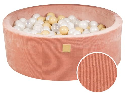 MEOWBABY Soft Play bollbad för småbarn och spädbarn – 90 x 30 cm bollbad för inomhus/utomhus med bollar inklusive 200 stycken – lekplatsutrustning aprikos: pärlvit/beige/transparent