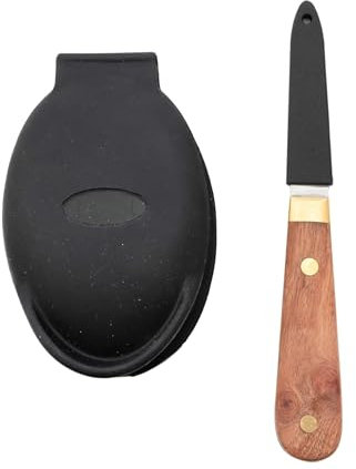 Point-Virgule Set di 2 coltelli da ostrica e supporto in legno, acciaio inox e plastica, 16 x 2,5 x 1,5 cm