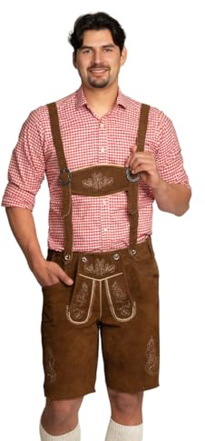 Tannhauser Lederhose 100% vera pelle con bretelle pantaloni tradizionali uomo per Oktoberfest marrone scuro Flachau (XL/54)