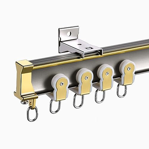 Champagne Gold Wall Mounted Flexible Bendable Curtain Track, 1 2 3 4 5M Aluminium Curtain Rail Load Bearing 40KG, Room Divider Rail System for Curtain Shower Privacy (Color : Champagne gold, Size :