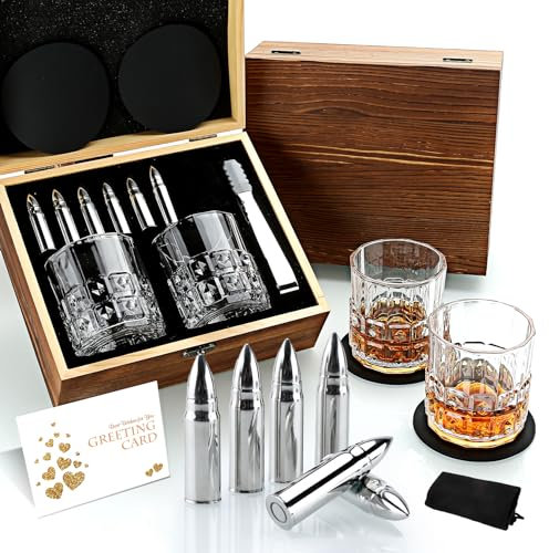 Exreizst Coffret Whisky –Verre a Whisky - Coffret Cadeau Homme – Cadeau fête des pères -2 Verres à Whisky, Cadeau Noel Cadeau pour Papa Mari Homme