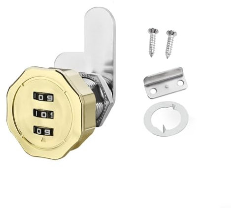 EpheyFIF 1 cerradura de 3 dígitos con combinación de código de leva, cerradura codificada con contraseña para taquilla, armario, puerta, archivador, buzón, cajón, armario (dorado)