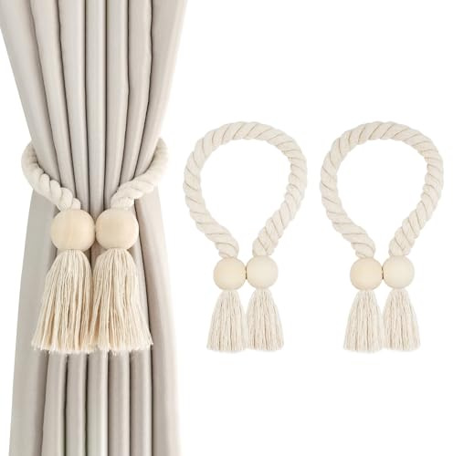 2 Piezas Alzapaños de Cortina Magnéticos, Sujeta Cortinas con Iman mit Cuentas de Madera, Alzapaños de Decoración Cortina, Alzapaños Cortinas para Office, Ventana, Hotel, Home Cortinas