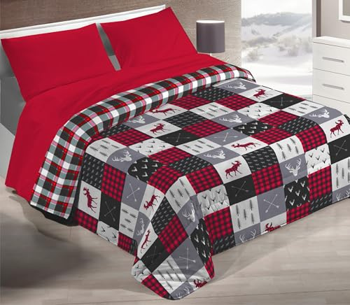 Tata Home Trapunta Invernale Piazza Mezza in Calda Morbida Microfibra Piumone Piumino Autunno Inverno Coperta Letto Trapuntata Fantasia Tirolese Misura 220x260 cm Dis.5 Patchwork Grigio