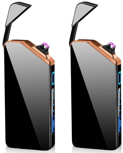 Mechero electrónico USB, 2 piezas, mechero eléctrico recargable por USB, mechero de arco LED, mechero de plasma con doble arco, indicador de batería, resistente al viento, encendido por botón, negro