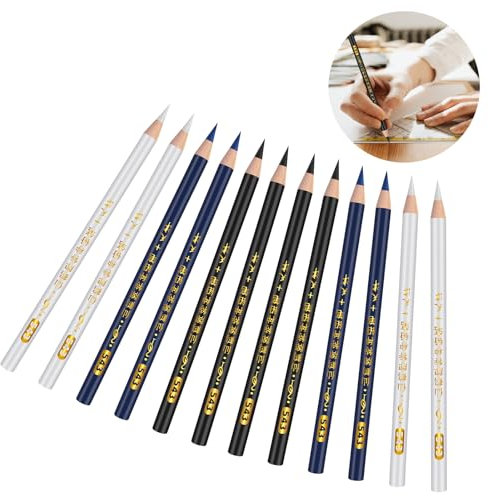 MIHURO Schneiderkreidestift 12 Stück Kreidestift Nähen Präzision Nähkreide Stoffkreide Für Schneiderarbeiten Multifunktional Schneiderkreide Weiß Schwarz Blau für Schnittmarken Linie Zeichnen