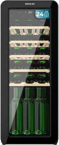 Cecotec Cave à Vin 24 Bouteilles Rétro Bolero Grandsommelier Origin 24 Hit Black, Finition Noire, Contrôle par écran LED, Temp, 5-20ºC, NoFrost, Étagères Bois, Éclairage Intérieur, Ventilation