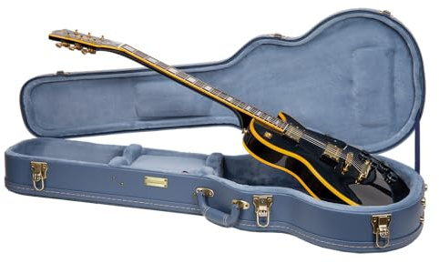 Crossrock Relief Series Les Paul Guitar Case for Single-Cut Electric Guitars | Carved Smoke Blue Finish, Monochrome Blue Velvet Interior, Lock – Premium Wooden Hardshell