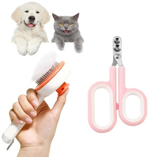 HEKOBAG 2 Stk Hundebürste Katzenbürste Langhaar und Kurzhaar Haustierbürste Katze Fellbürste mit Auslöseknopf Fellpflege Katze Bürste Selbstreinigende Katzenhaarbürste mit Nagelknipser für Losem Fell
