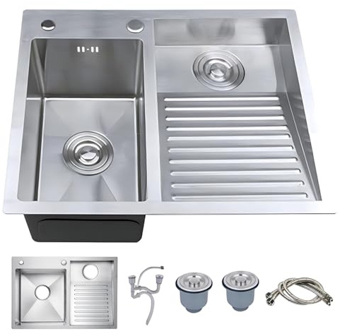 KOOGIMDDR 60x48cm lavabo de lavanderia Balcón De Lavabo De Acero Inoxidable Doméstico, fregadero de lavandería Con Placa De Lavandería Fácil De Limpiar Lavabo De Doble Fregadero (Color : Right)