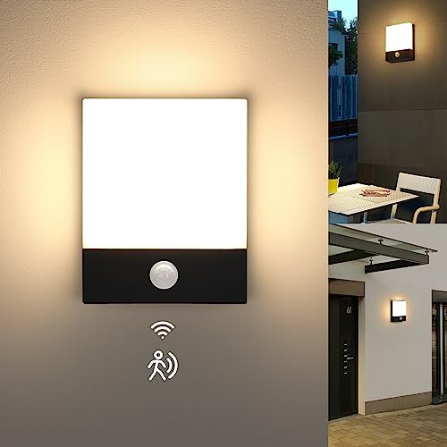 Lightsjoy Applique da Parete LED Esterni, 18WLampada da Esterno con Sensore di Movimento, Impermeabile IP65 Luci da Esterno illuminazione per Balcone Giardino Veranda Via Garage, Nero-Bianco Caldo
