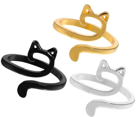 WRITWAA Anelli all Uncinetto in Lega di Zinco 3 Pezzi Design Delicato a Forma di Orecchie di Gatto, Accessori Facili da Portare per Lavori a Maglia e Quilting
