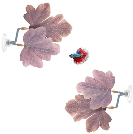 M METERXITY 2-pack Betta fiskbladskudde, hängmatta växt bladdyna, realistisk vilande fisk vilosäng för akvariedekorationer/akvarietillbehör/lekplatser [lila, druvbladsformad]