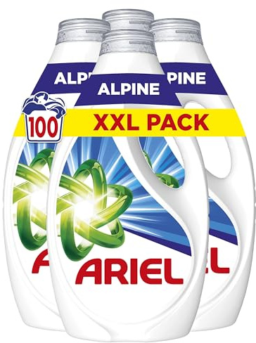 Ariel Lessive Liquide, 100 Lavages, Alpine, Action détachante en 1 seul lavage, fabriqué en France