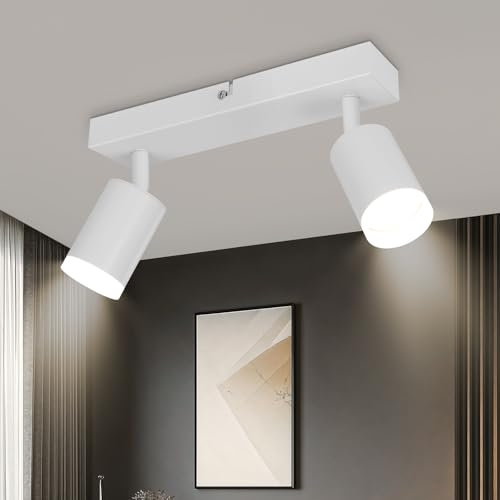 Ketom Faretti LED Soffitto Orientabili, GU10 Faretti da Parete Interno Bianco, Plafoniera Faretto con 2 Luce, Lampadario Faretto da Soffitto Moderno, per Barra, Cameretta, Cucina, Senza Lampadina
