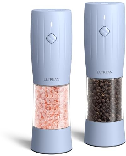 Ultrean Electric Salt and Pepper Grinder Set, USB-C Rechargeable, Salt and Pepper Shakers Spice Mill with 6 Adjustable Coarseness LED Light Larger Capacity, Kitchen Gadget, Gift for Women Mom, Blue