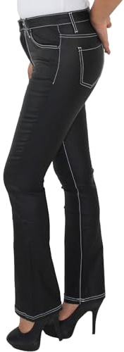 Pantalon évasé en cuir synthétique pour femme - Aspect mouillé - Noir, Noir , 38