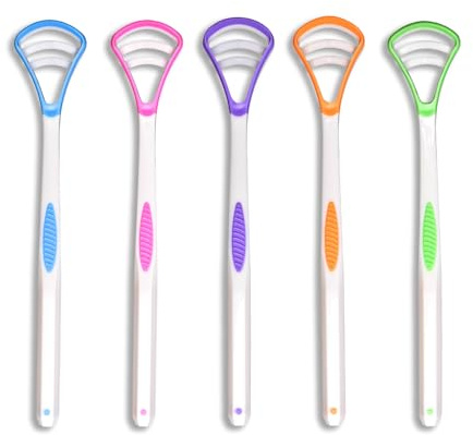 Weilin 5 Pcs Tongue Scraper, Tongue Scrapers Cleaner for Adults, Tounge Bar Scraper Soft Gentle Silicone Head 5 Colors