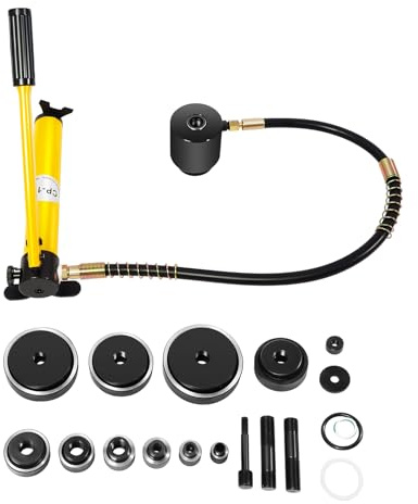 15T Hydraulic Hole Puncher, 16-101mm Hydraulic Knockout Punch Kit, Manual Pump Cylinder Tool Set with 10 Dies, Manual Hydraulic Clamp for Aluminum Steel and Plastic, SYK-15