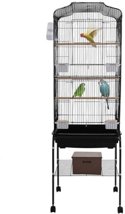 Stor fågelbur fågelvoljärer med foder och vattenskål samt rullar för undulater, parakiter och kanariefåglar etc., 3-våningsbur råttbur, 7 × 37 × 137,5 cm
