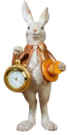 Genérico Statuetta di coniglio – con orologio e cappello da calice, decorazione per la casa, adorabile, statuette di coniglio pasquale per la decorazione – per soggiorno, ufficio, ristorante, hotel