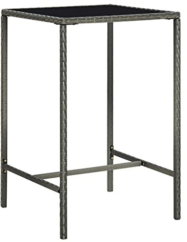 YunCangg Mesa de jardín gris 70 x 70 x 110 cm de poliratán con placa de cristal, resistente a la intemperie, fácil de limpiar, estable y robusta para balcón, terraza, exterior y jardín de invierno