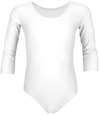 Aquarti Mädchen Ballett Trikot 3/4 Arm Gymnastik Ballettanzug, Farbe: Weiß, Größe: 140