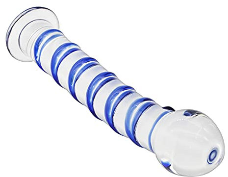 Glas Dildo mit Blau Spirale, G-Punkt Stimulation Prostata Massage, Roluck Penis für Männer und Frauen Masturbation Analplug Sexspielzeug