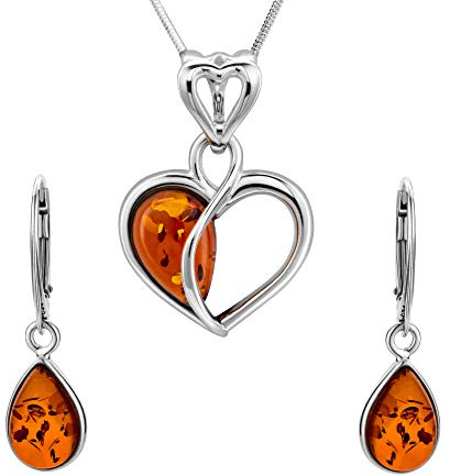 Damsmyckeset Av Bärnsten Och Sterling Silver Med Hjärtmotiv
