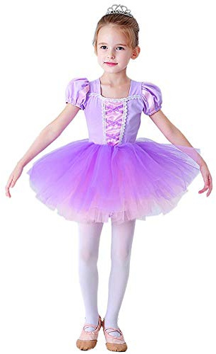 Lito Angels Robe Ballet Tutu de Princesse Raiponce pour Enfants Filles, Justaucorps Danse Costume de Ballerine, Taille 6-7 ans Bleu