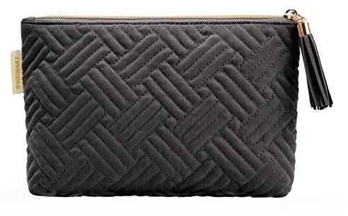 BAGSMART Small Makeup Bag, Elegant Cosmetic Pouch with Tassel, Soft Water-Resistant Travel Organizer for Women, Cosmetics & Everyday Essentials, Black