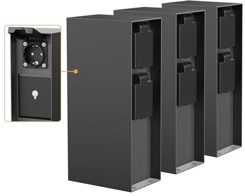 ledscom.de 3 enchufes de jardín Pilar POMI para Exteriores, IP44, Smart Home, WLAN, Alexa, 3 vías, Acero Inoxidable, Antracita, Cuadrado, 23 cm