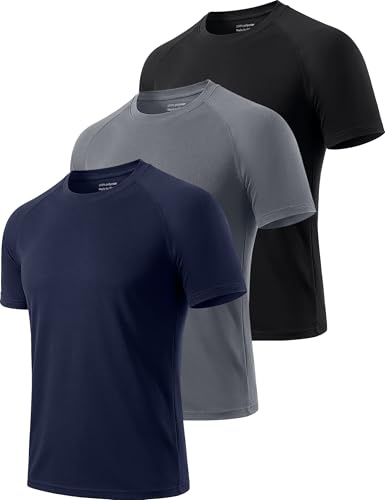 Cimic 3 Piezas Camiseta Deporte Hombre Running Manga Corta Hombre Ropa Deportiva Transpirable Basica para Gym Gimnasio 590 Black Grey Navy 2XL