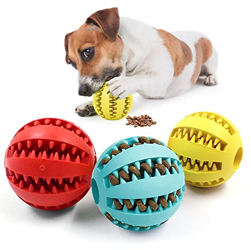 Jodsen 3 Stücke Hunde Spielzeug Ball 4,8cm Mit Zahnpflege Funktion - Interaktiver Hundeball, Feeder Ball Klein, Futterball für Reinigen, Kauen Und Training