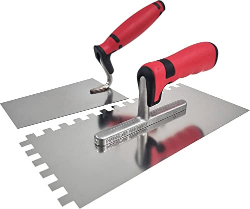 Maurerfreund, Set de carrelage 2 pièces avec truelle de lissage, dents 12 x 12 mm & truelle en acier inoxydable, fabriqué en Allemagne