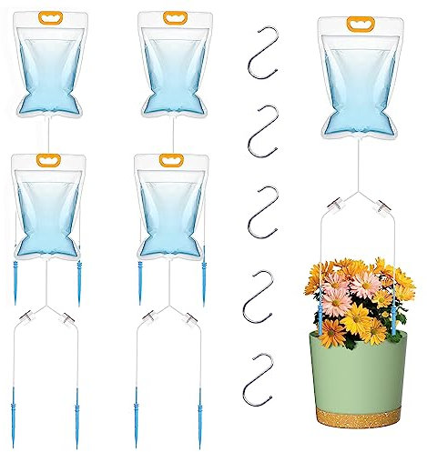 5 Sacchetti per Irrigazione a Goccia da 3,5 l, con Flusso Regolabile, Sistema di Irrigazione Automatico delle Piante, Dispositivo Irrigatore Domestica per Interni ed Esterni(Due valvole di controllo)