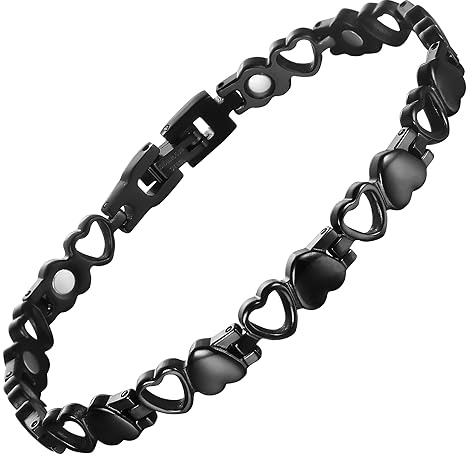 BioMag Magnetic Bracelets for Women Titanium Steel with Strong Magnets Heart-Shaped Bracelet (Black)